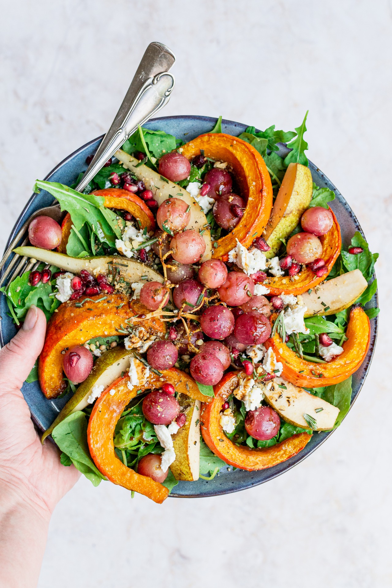 Salade Met Pompoen Druiven En Vijgen Rozemarijndressing Joorkitchen